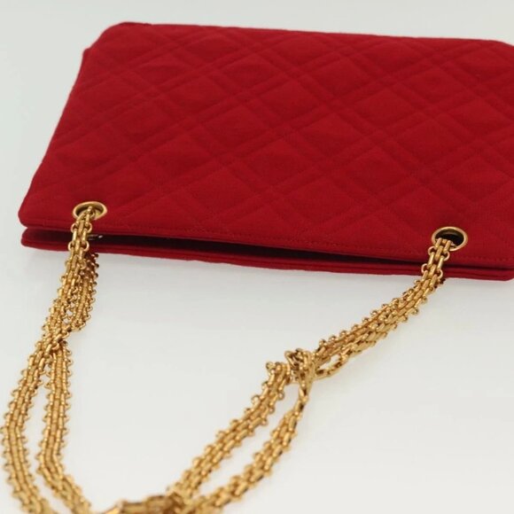 CHANEL Chain Shoulder Bag Cotton Vintage Red Gold CC Auth - Picture 8 of 15